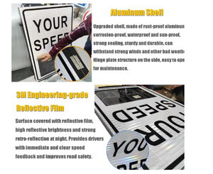 Détecteur de vitesse radar solaire avec signalisation LED, <span class=keywords><strong>film</strong></span> réfléchissant de troisième qualité, signalisation d'avertissement de sécurité routière personnalisée - Product Image 2