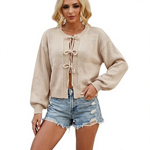 Rundhals-Strickjacke mit Acryl-Woll-Futter und Bindedetail, 2026 Europäisch-Amerikanische Grenzüberschreitende Herbst/Winter Neuerscheinung - Product Image 1