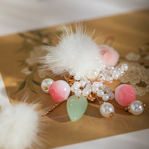 Pinzas para el pelo con pompones, pinzas para el pelo con borlas, pinzas para el pelo Hanfu para niñas, accesorios para el pelo con perlas, accesorios para el pelo de estilo antiguo para niños en invierno - Product Image 4