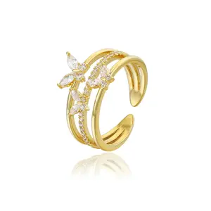 YRM-268 Xuping Jewelry Small and exquisite butterfly diamond set 14K gold ring with environmentally friendly copper ring