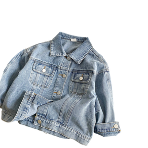 1 Uds etiqueta personalizada Color sólido Denim primavera otoño Infantil Niño Niños Niñas Ropa Turn-Down Collar niños chaqueta neutral - Product Image 2