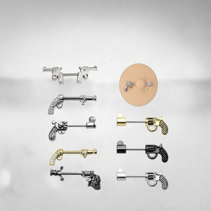 Bijoux plaqués or, barre de <span class=keywords><strong>piercing</strong></span> pour tétons en forme de <span class=keywords><strong>pistolet</strong></span>, anneau en acier inoxydable, <span class=keywords><strong>piercing</strong></span> pour tétons, bijoux de corps tendance pour femmes et hommes - Product Image 4