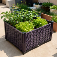 Jardinière rectangulaire surélevée en PP avec trous de drainage, auto-arrosante, légère, durable, écologique, design en osier tressé pour