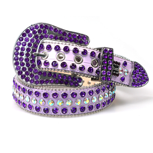 Custom Bedazzled Western Sintético Diamante PU Cuero Dorado Rhinestone Diseñador Cinturón Bb <span class=keywords><strong>Simon</strong></span> - Product Image 5