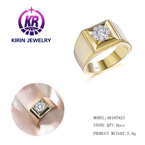Anillo de Hombre Kirin de Plata de Ley 925 con Diamantes y Baño de Oro, Impermeable, con Circonita en Forma de Pera y Diamantes Genuinos - Product Image 3