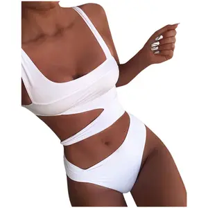 2020 Year Sexy White One Piece Swimsuit Women Cut Out Swimwear Push Up Monokini Bathing Suits Beach Wear Swimming Suit For Women
