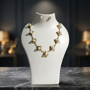 Jewelsbysana - Collar con Colgante de Perlas de Imitación en Tono Dorado, Conjunto de Joyería Geométrica de Moda para Mujer, Joyería para Fiestas - Product Image 3
