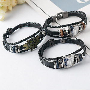 Bracelet en cuir tressé en gros avec logo Ailes de la Liberté d'<span class=keywords><strong>Attack</strong></span> <span class=keywords><strong>on</strong></span> <span class=keywords><strong>Titan</strong></span>, bracelet en alliage Anime - Product Image 2