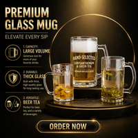 Chope à bière en verre personnalisée avec logo, tasse épaisse transparente avec poignée pour bar, maison, fête
