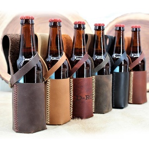 <span class=keywords><strong>Porte</strong></span>-<span class=keywords><strong>bouteille</strong></span> de bière <span class=keywords><strong>vintage</strong></span> portable de haute qualité en cuir véritable fait à la main - Product Image 3