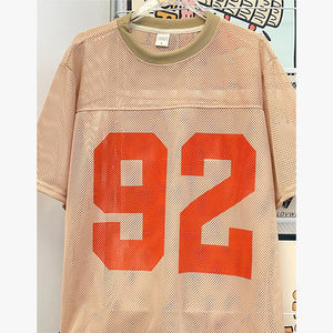 Camiseta de Verano Vintage Unisex Azul Oversize de Malla Transpirable con Estampado y Cuello Redondo, Manga Corta, Versátil - Product Image 2