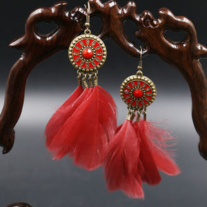 Feather <b>Drop</b> Earrings Alloy Antique <b>Bronze</b> Plated Bohemia Style Women's Party Jewelry - Product Image 2