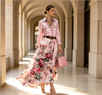 Ensemble deux pièces pour femmes, chemise à manches longues à carreaux, jupe longue à imprimé floral rose, tenue décontractée élégante pour femmes, vêtements de mode pour femmes