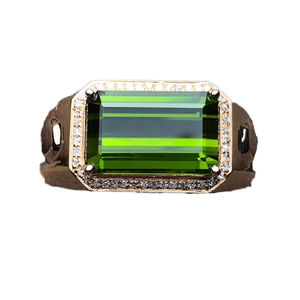 New Arrivals Green 4.5ct Tourmaline Engagement Wedding <b>Ring</b> for <b>Men</b> <b>18k</b> <b>Gold</b> with Prong Setting and Certified Gemstone - Product Image 1