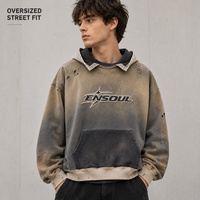 Sweat à capuche et sweat-shirt vintage personnalisés pour homme, coupe oversize, effet usé et déchiré, en molleton épais, avec patch appliqué, style streetwear