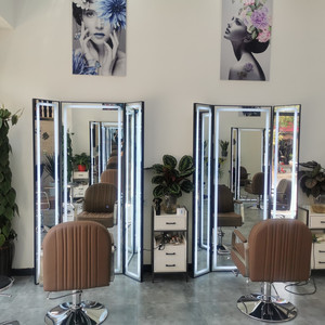 Salon đồ nội thất tiệm hớt tóc gương với đèn LED đầy đủ cơ thể gương trạm Ba bên từ sàn đến trần gương - Product Image 4