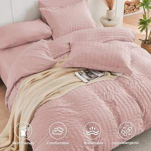 Complete 7pcs Pink Crinkle Bubble Bedding Set King Queen Size Soft Comforter <b>Bed</b> Sheet Pillow <b>Cover</b> Pack - Product Image 3