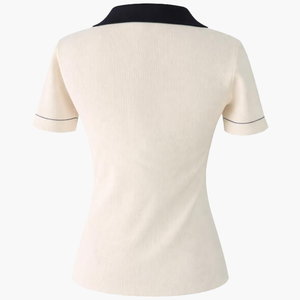 Camiseta de Punto con Cuello en Contraste Sólido para Mujer, Nueva Camiseta Básica Ajustada de Verano - Product Image 3