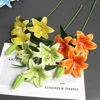Mini-lys artificiel haut de gamme à 3 fleurs et 1 bourgeon, toucher réel, revêtement filmé, multicolore, pour décoration intérieure et présentation hôtelière