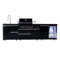 Station de barbecue de luxe pour extérieur avec îlot en acier inoxydable, réfrigérateur et armoire de rangement
