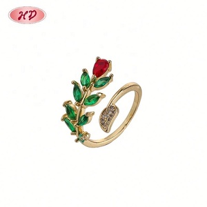Bague Feuille et Branche en Alliage Plaqué Or 18K avec Zircon, Style Vintage, pour Femme, Accessoire de Mode Quotidien, Bijoux en Gros - Product Image 5