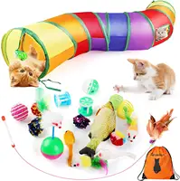 20PCS Indoor Interactive Toy include Rainbow Tunnel Feather Teaser Fluffy Mouse Crinkle Balls Spring Toy Catnip Fish for catcats