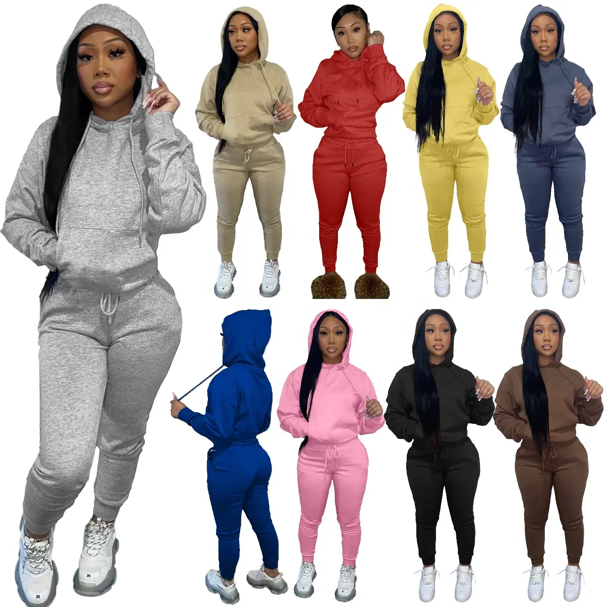 Winter Clothes Sweatshirts Set Pullover Crop Top Hoodie Long Sleeve and Tight Pants Legging Set for Winter Custom Logo Two Piece