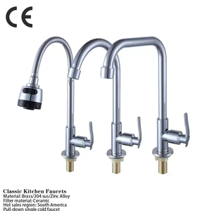 Grifo de Cocina Moderno de un Solo Orificio, Cromado, de Aleación de Zinc, Grifo de Agua Fría, Montado en Cubierta, de Latón, con Cerámica, Gran Venta en Sudamérica - Product Image 1