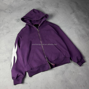 Tùy Chỉnh Đôi Dây Kéo Quá Khổ Nặng Hoodie Y2K Đau Khổ Vá Thêu Pháp Terry Bông Hoodies - Product Image 3