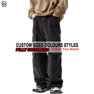 <span class=keywords><strong>Jean</strong></span> <span class=keywords><strong>cargo</strong></span> sur mesure pour homme, coupe ample, multi-poches, en denim délavé, style rétro, décontracté, jambe large - Product Image 5