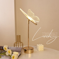Lampu Meja Akrilik Kupu-kupu Bunga Emas Modern Romantis untuk Kamar Tidur, Ruang Belajar, Dekorasi