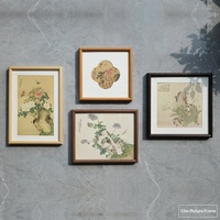 Cadre photo vintage en bois massif à motif floral carré et bords arrondis, design Begonia, pour peinture traditionnelle chinoise et aquarelle