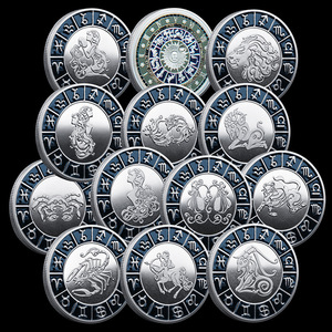 Medallas Conmemorativas Electrochapadas de los Doce Signos del Zodiaco, Juego Completo de 12 Piezas, Aleación de Zinc, Hechas <span class=keywords><strong>en</strong></span> China, Colección de Monedas de la Suerte - Product Image 2