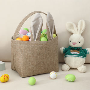 Borsa Personalizzata per Caccia alle Uova di Pasqua in Lino, Decorazioni Pasquali, Secchiello con Manico e Coda di Coniglio - Product Image 3