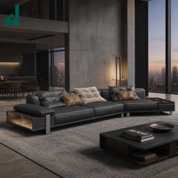 Ensemble de canapés en cuir véritable de luxe, style italien, modulaire, avec table d'appoint intégrée, éclairage LED, étagère de rangement, pour villa