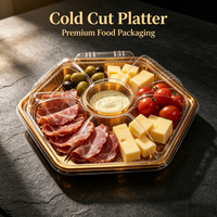Plateau en plastique écologique doré hexagonal/octogonal avec couvercle en PET, 7-8 compartiments pour produits frais, personnalisable, prêt à la vente au détail