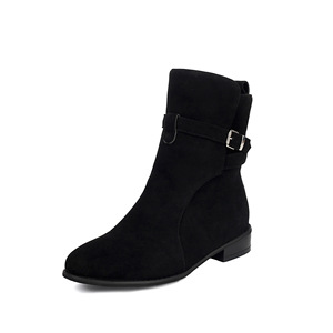 Women Ankle <b>Boots</b> Round Toe Flat Buckle Strap Faux Suede <b>Boot</b> Comfort Solid Color Black Drop Shipping - Product Image 4