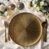 Assiettes de présentation en verre de 13 pouces, prix d'usine en gros, disponibles en or et argent, vaisselle ronde de luxe pour banquets et événements