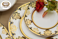 98pcs porcelaine osseuse céramique vaisselle de luxe assiettes royales ensemble de table à manger 98pcs pour 12 personnes