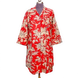 Ensemble robe moulante bohème en coton pour femme, longueur genou, avec chemise imprimée florale, taille naturelle, boutons tissés, nettoyage à sec - Product Image 1