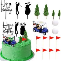 Golf-Themen Tortendekorations-Set Happy Birthday Golfer Golftasche Silhouette Mini-Golfwagen Baumflagge Ball Geburtstag Jungen Zubehör