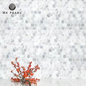 モザイクガラスタイルキッチン壁用ホワイト六角形ピールアンドスティックバックスプラッシュ