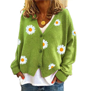 Maglione lavorato <span class=keywords><strong>a</strong></span> maglia multicolore con scollo <span class=keywords><strong>a</strong></span> V <span class=keywords><strong>a</strong></span> manica lunga maglione ricamato <span class=keywords><strong>a</strong></span> <span class=keywords><strong>fiori</strong></span> <span class=keywords><strong>Cardigan</strong></span> da donna - Product Image 6