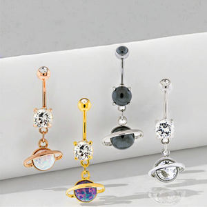 <span class=keywords><strong>Piercing</strong></span> all'<span class=keywords><strong>Ombelico</strong></span> Saturn in Acciaio Inox 14G Placcato <span class=keywords><strong>Oro</strong></span>, Gioiello per il Corpo per Matrimoni, Fidanzamenti e Cerimonie Cristiane - Product Image 3