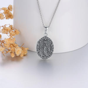 Vendita calda <span class=keywords><strong>925</strong></span> in <span class=keywords><strong>argento</strong></span> Sterling vergine maria ciondolo cornice ovale foto medaglione collana pendente - Product Image 3