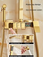 Robinet thermostatique mural en cuivre doré de style européen vintage pour lavabo, ensemble de douche monocommande pour salle de bain et cuisine