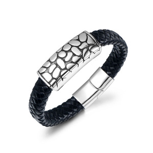 Titanium Steel Braided <b>Bracelet</b> Black <b>Leather</b> Punk Style Unisex Jewelry Gift CE542 - Product Image 1