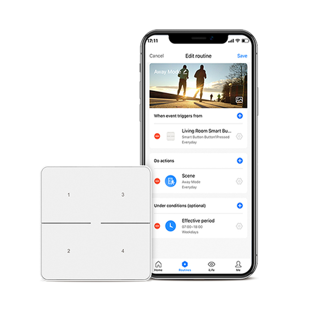 BroadLink 4-Gang Wireless Button Smart Scene Remote Switch SR3 Battery Powered Works with Alexa, Google Home, IFTTT Automation