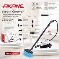 Nettoyeur vapeur AKANE 1500W 1200ml, vapeur haute température, 13 accessoires en 1, machine de nettoyage en profondeur pour sols, fenêtres, voitures, tissus d'ameublement