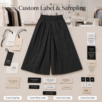 Pantalon Culotte Ample en Coton Slub Noir, Esthétique Zen et Luxe Discret, Plis Mi-Haute Élastiques, Longueur Cheville, Jambes Larges, Personnalisable